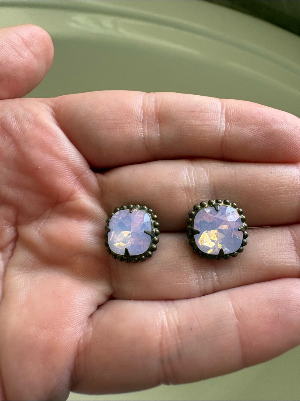 Sorrelli Cushion Cut solitaire studs  iridescent pink Crystal Stud Earrings